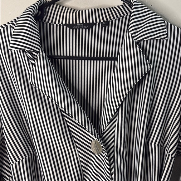 Striped Black and White Shirt Dress - Picture 2 of 6